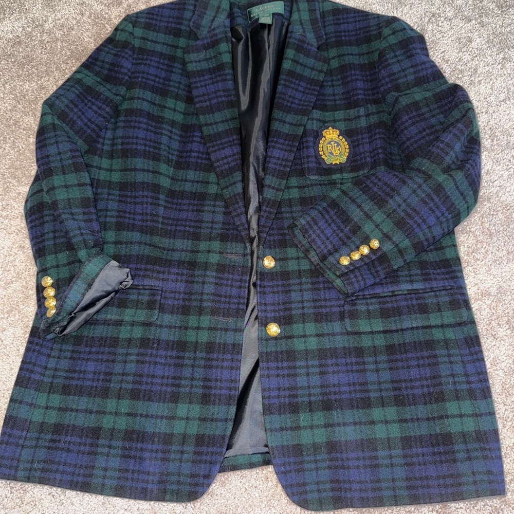 Lauren Ralph Lauren Blackwatch Tartan Blazer with Gold Accents